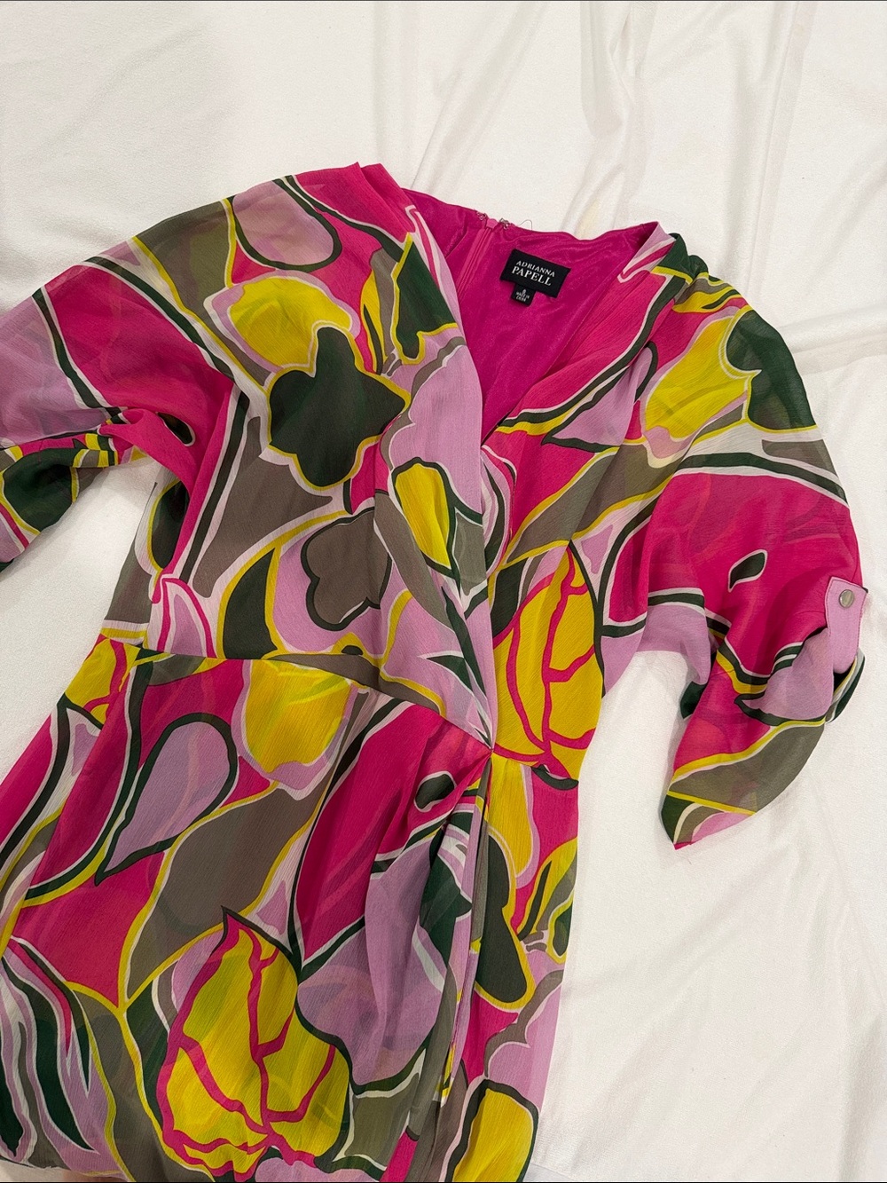 Adrianna Papell Pink Multi Floral Print Wrap Dress